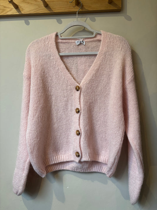 V Neck Mohair Tortoiseshell Button Cardigan - Ballet Slipper