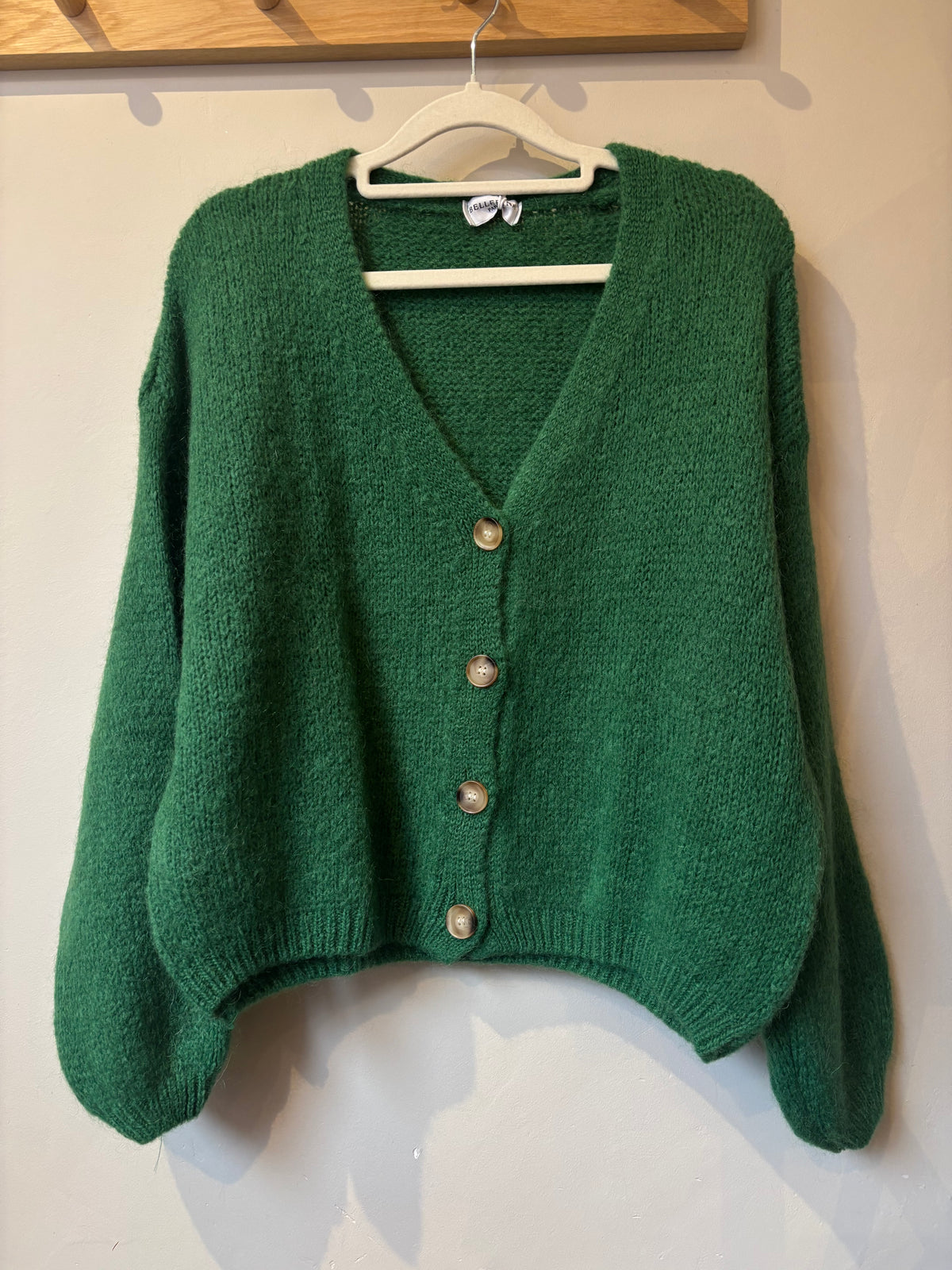 V Neck Mohair Tortoiseshell Button Cardigan - Green