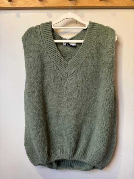 V Neck Mohair Vest - Pale Khaki