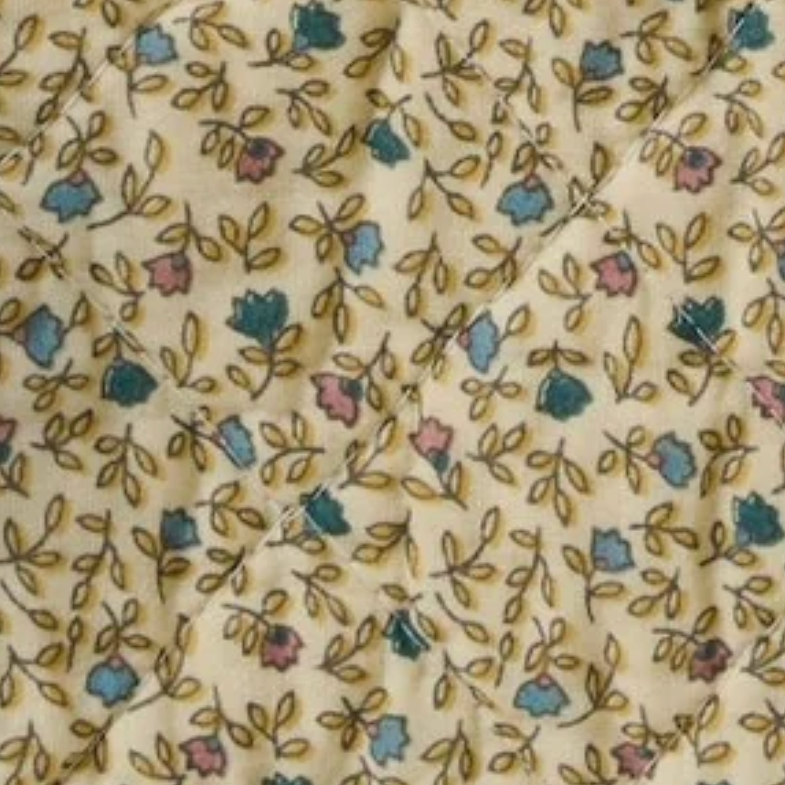 Cream with Blue & Light Pink Flowers Quilted Throw