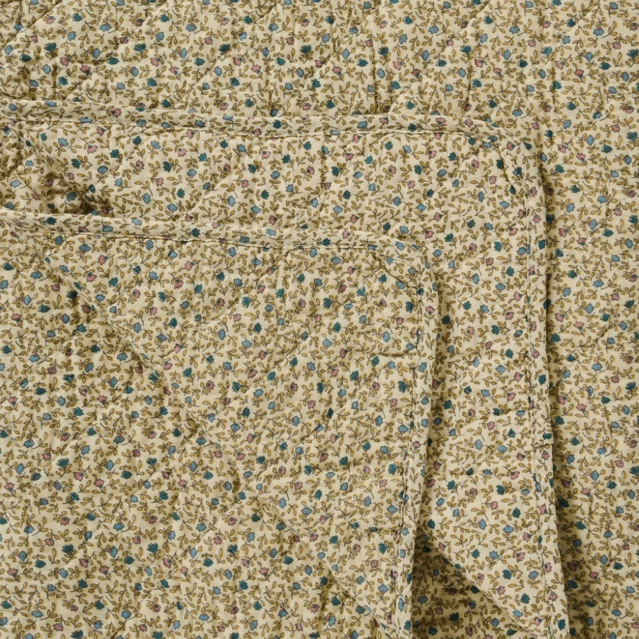 Cream with Blue & Light Pink Flowers Quilted Throw