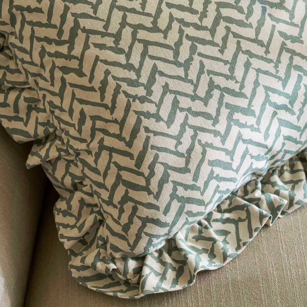 Chevron Pattern Cushion with Frill - Fern