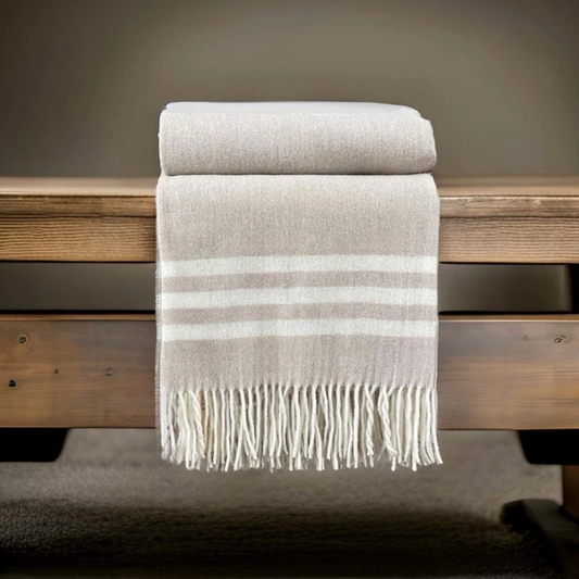 Beige and cream Stripe Wool Throw