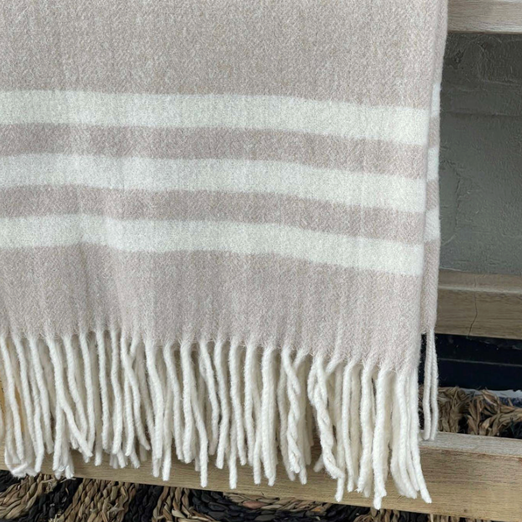 Beige and cream Stripe Wool Throw