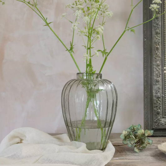 Tall Glass Ribbed Vase