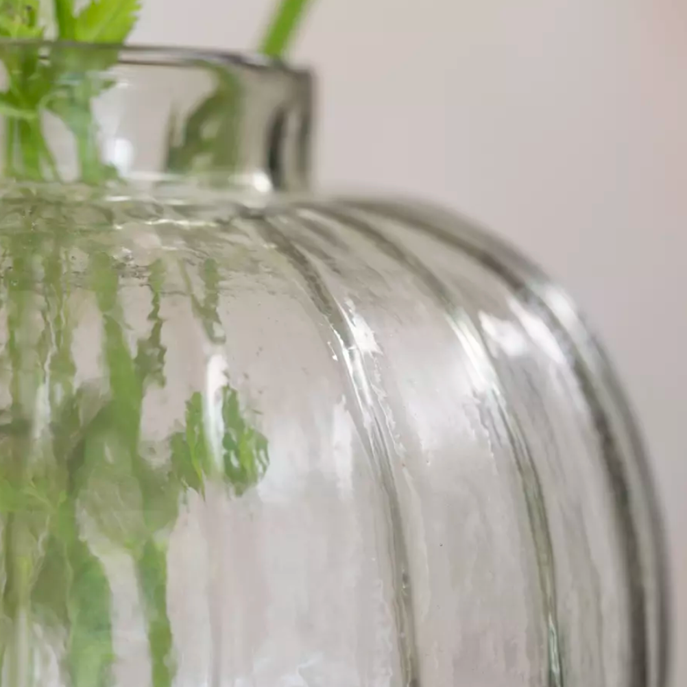 Tall Glass Ribbed Vase