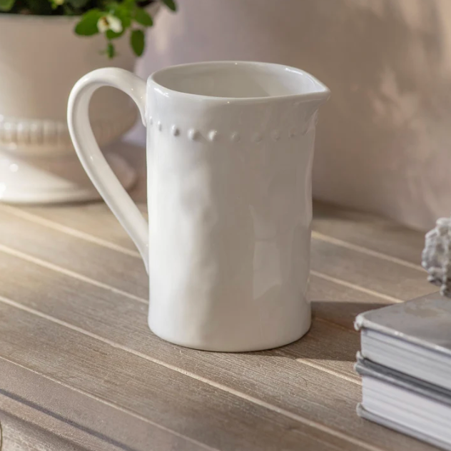 Large White Beaded Jug