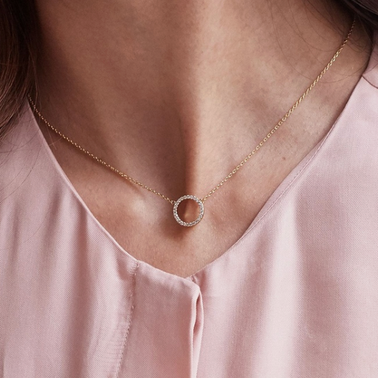 Large Pave Set Cz Circle Necklace - Gold Plated by Estella Bartlett