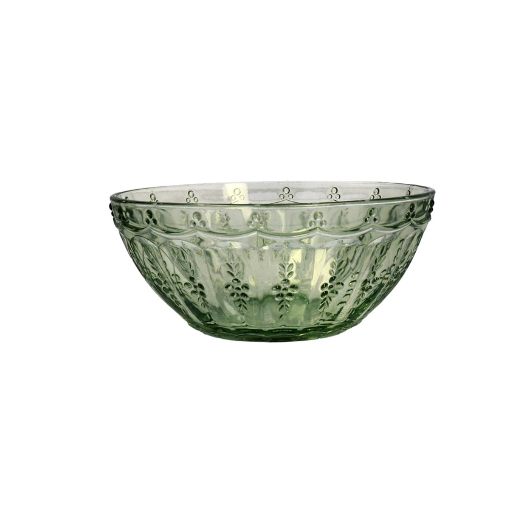Glass Nibble Bowl   Green Pressed