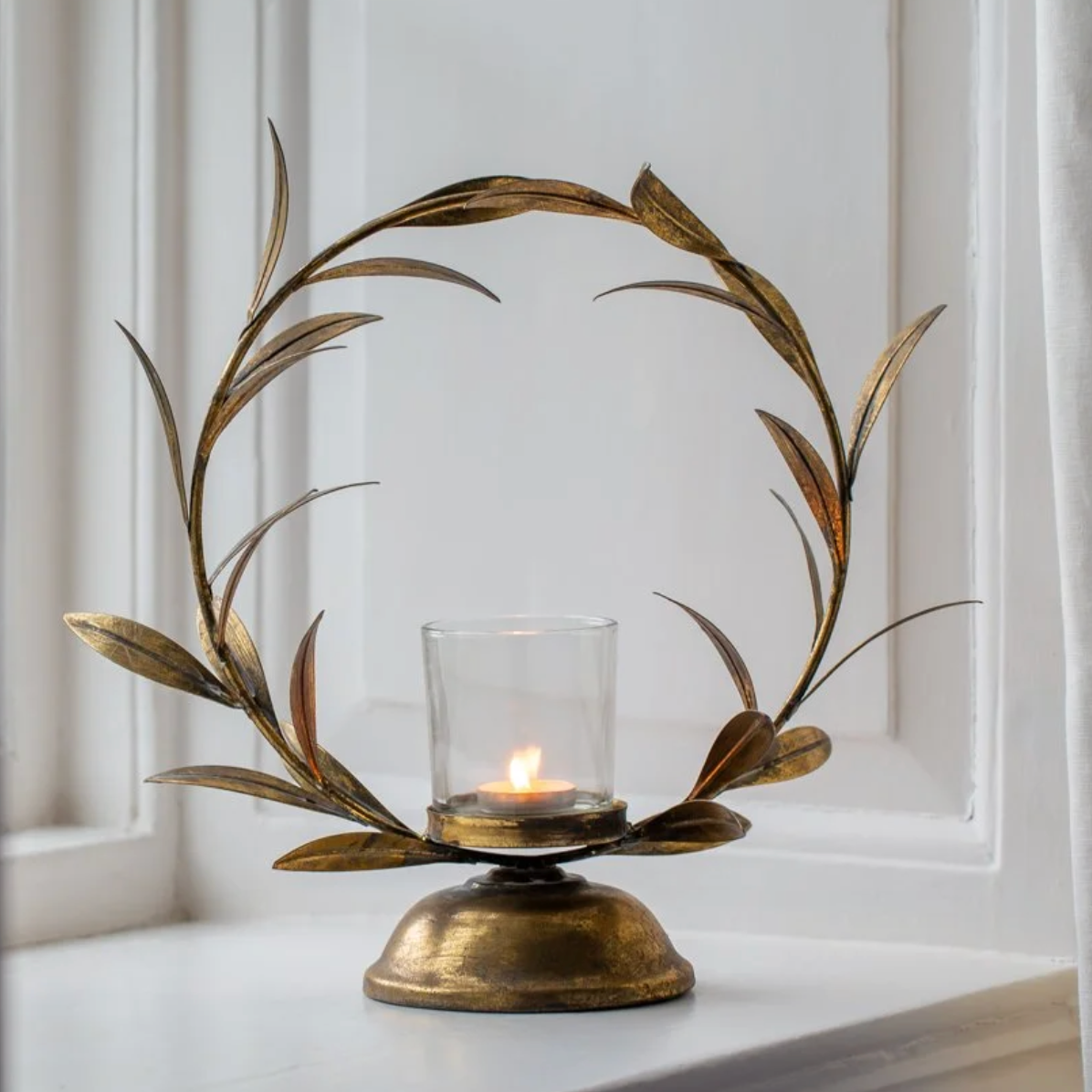 Golden Laurel Leaf Candle Holder