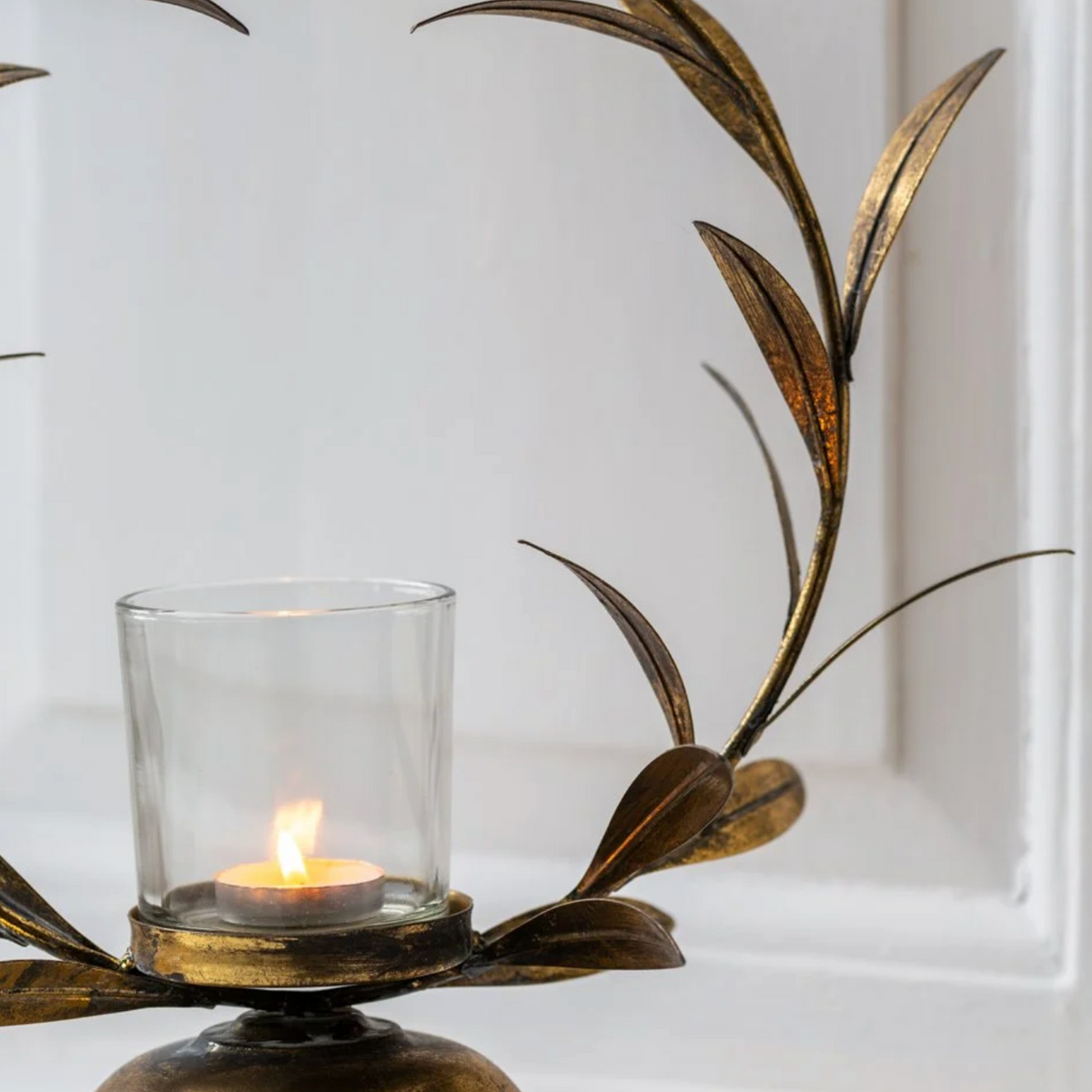 Golden Laurel Leaf Candle Holder
