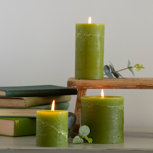 Rustic Pillar Candle Fern Green  100mm x 100mm
