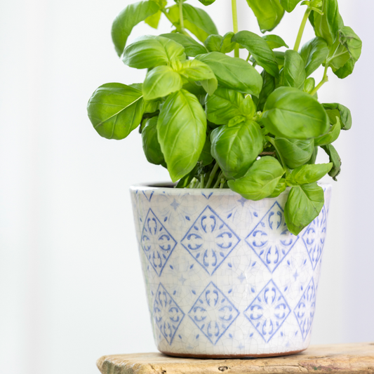 Vintage Style Faded Blue Tile Pot