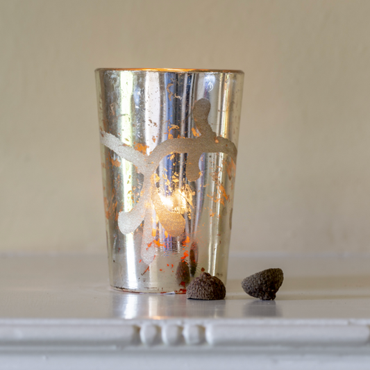 Votive Antique Silver with Etched Flower