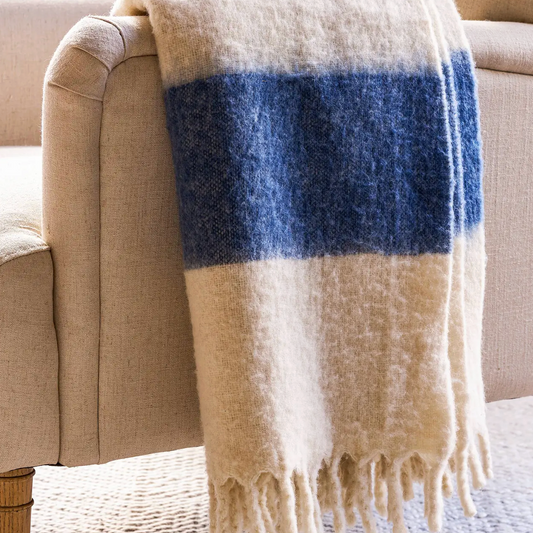 Chunky Blue and Cream Stripe Throw