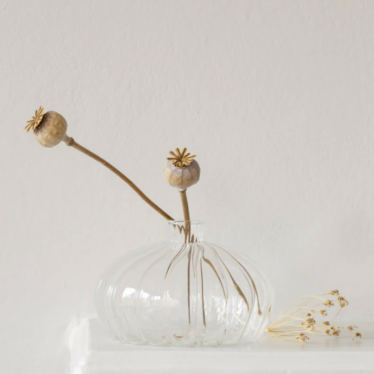 Glass Vase Clear Ribbed Short