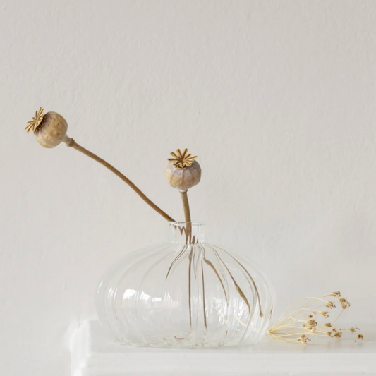 Glass Vase Clear Ribbed Short