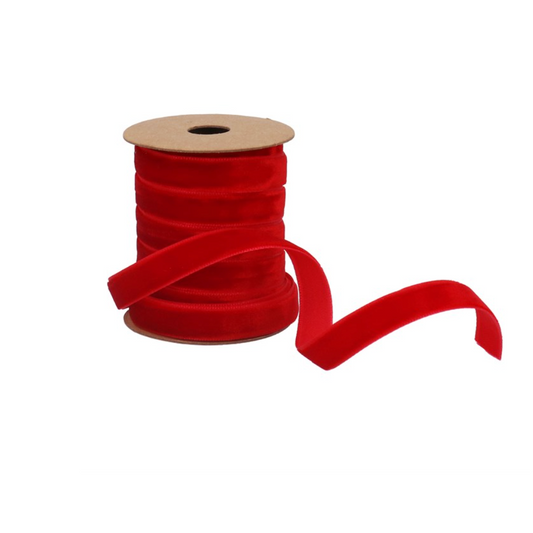 Thin Green Velvet Red Ribon - 2m