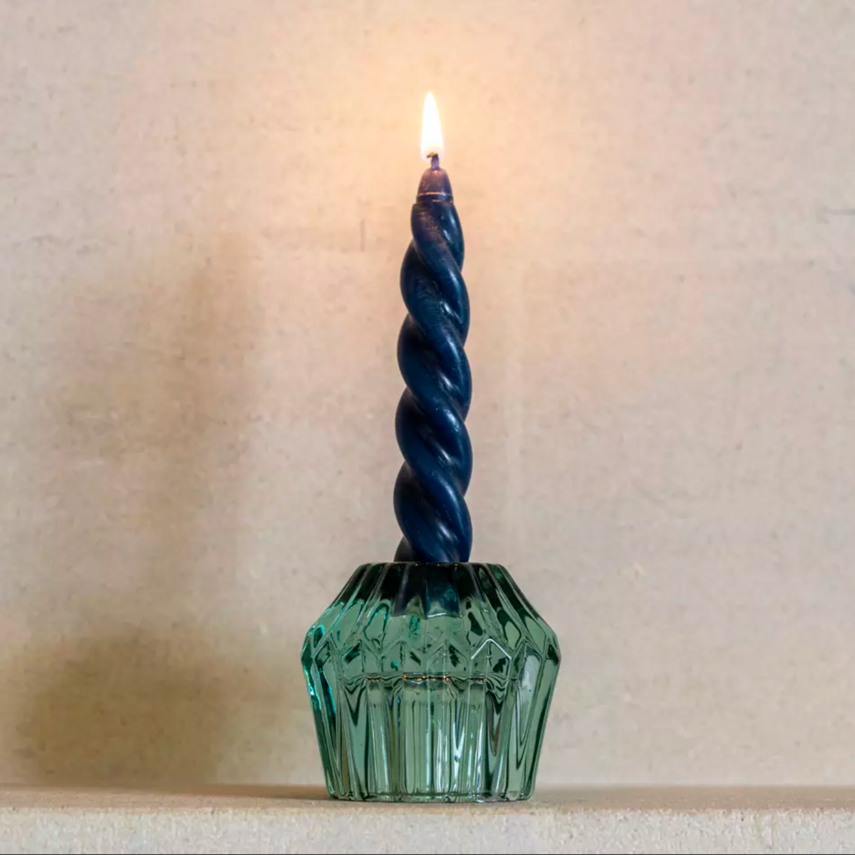 Glass Candleholder Duo Green