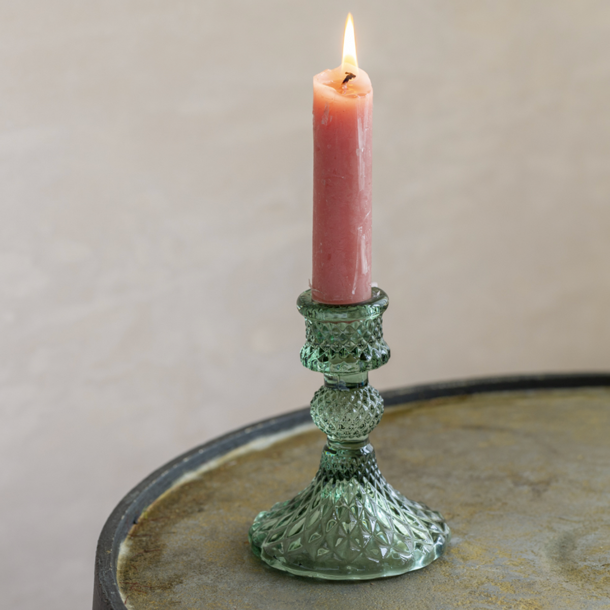 Glass Candlestick Harlequin Green