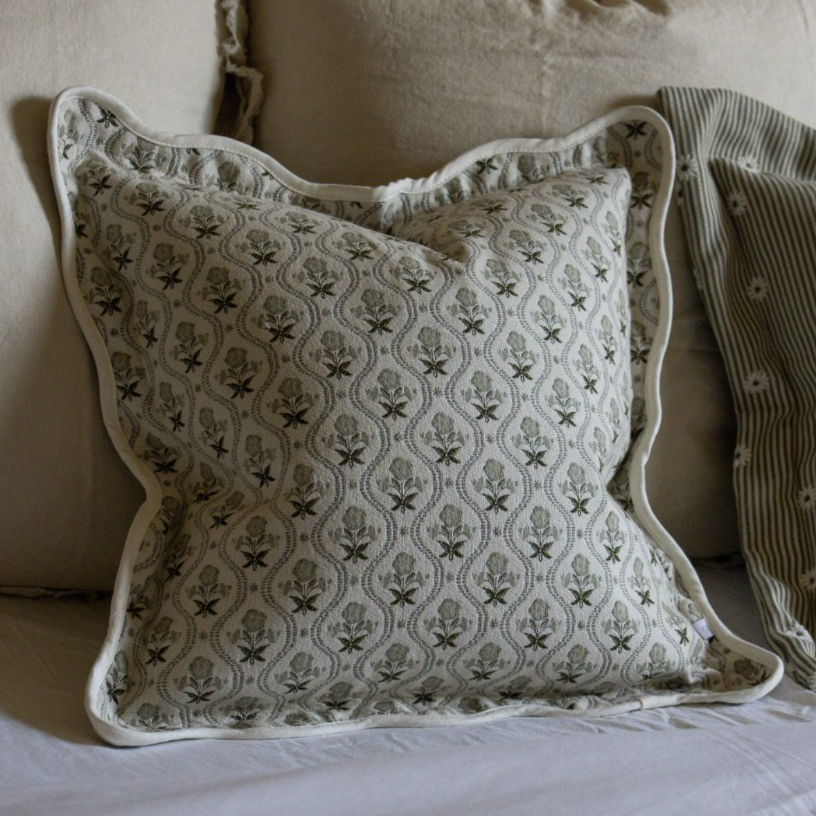 Sage Print Scalloped Edge Cushion