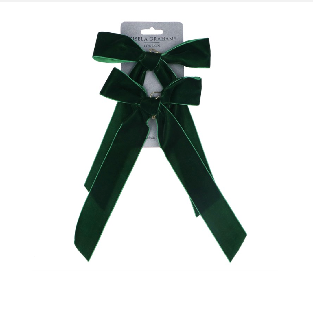 Pack of Two Green Velvet Bows