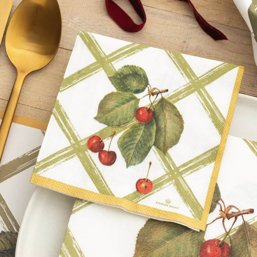 Cherry Canvas Napkins - Cocktail
