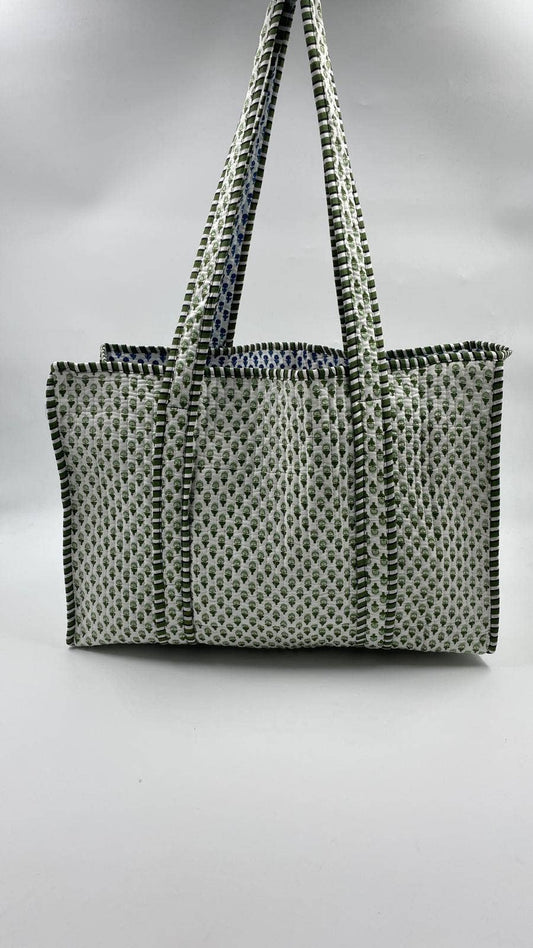 Cotton Kantha Quilted Reversible Medium Tote Bag