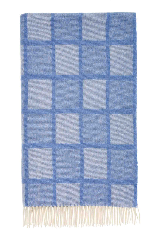 Windowpane Check Merino Throw -  Blue/White