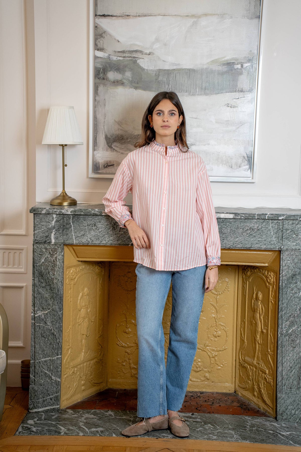 Lila Striped Shirt with Liberty Print - Pink