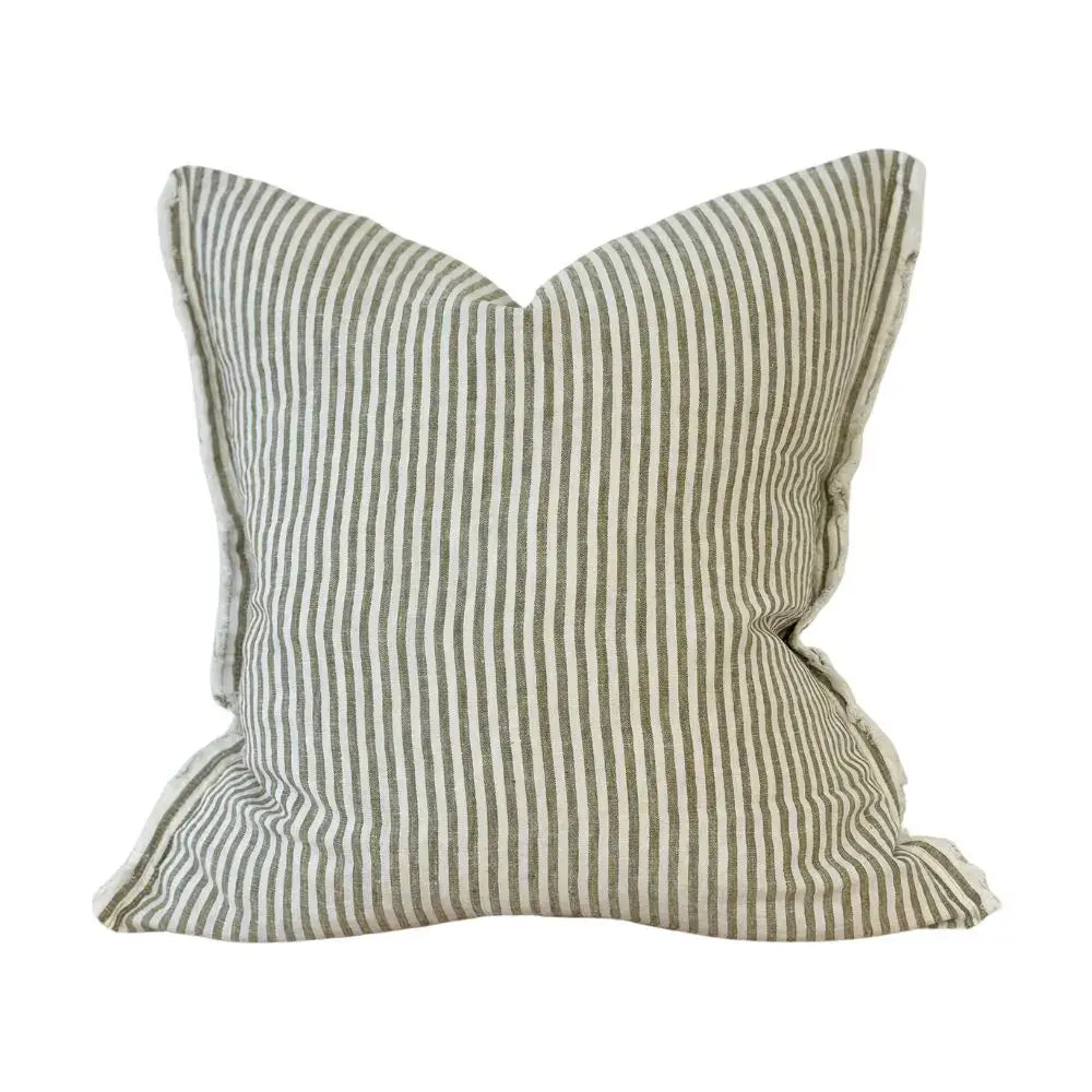 Esmee Olive Stripe Linen Cushion 65x65