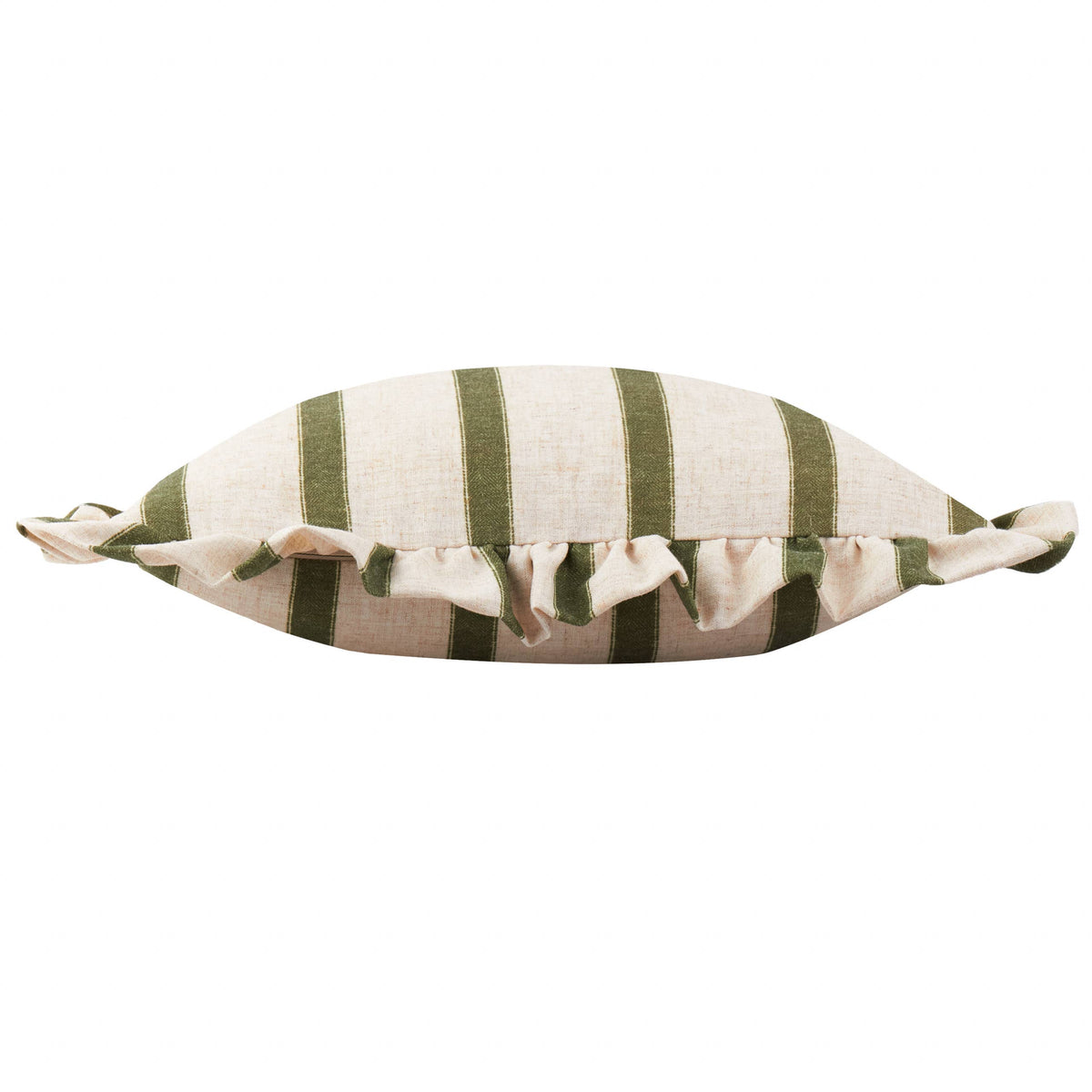 Stripe &  Ruffle Cushion in Moss