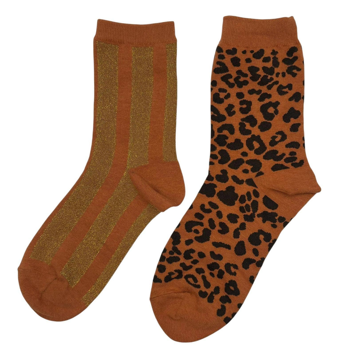 Copper Sparkly Stripe & Leopard Sock Box Duo
