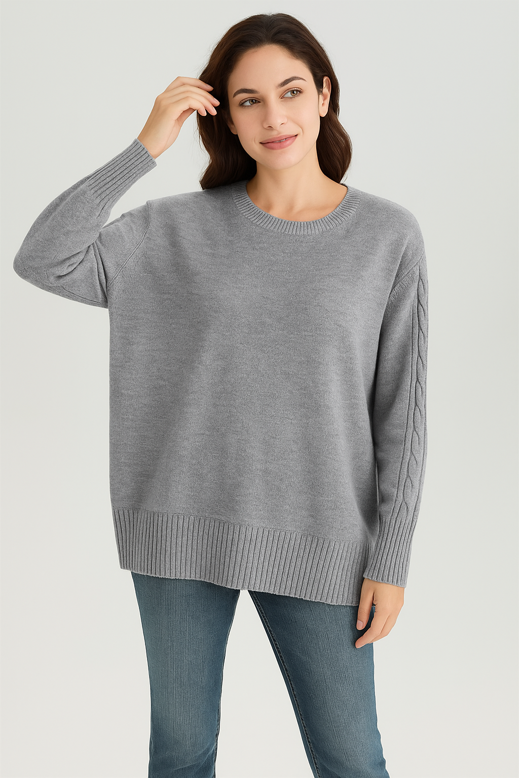 Soft Knit Jumper with Cable Knit details - cream
