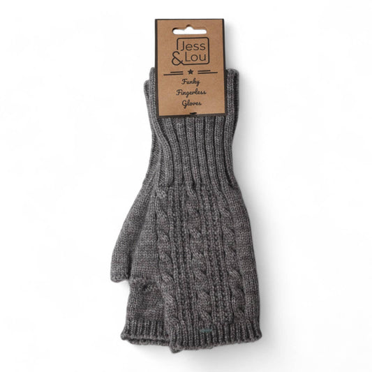 Charcoal Cosy Cable Knit Fingerless Gloves