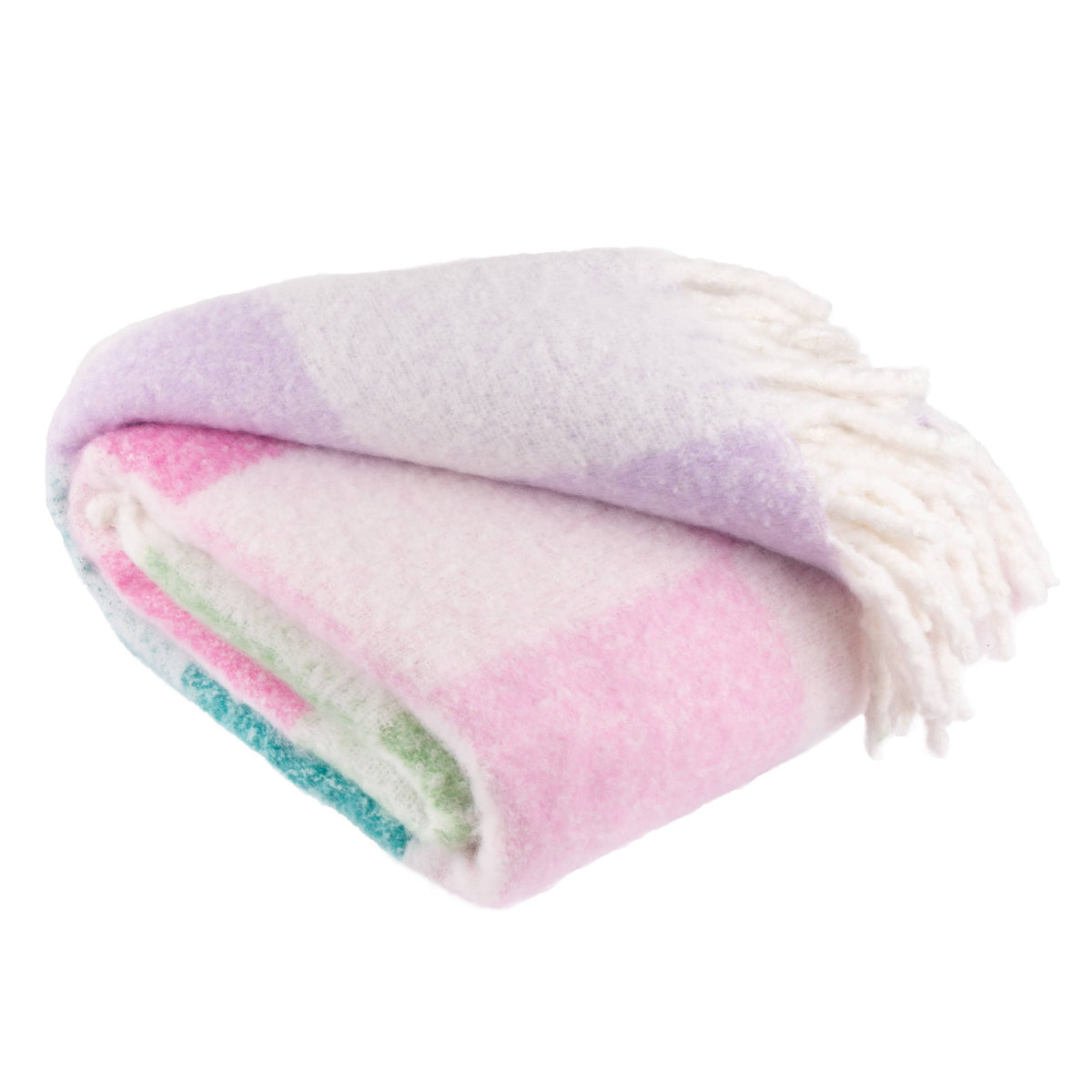 Checked Tasselled Throw Aqua & Pink