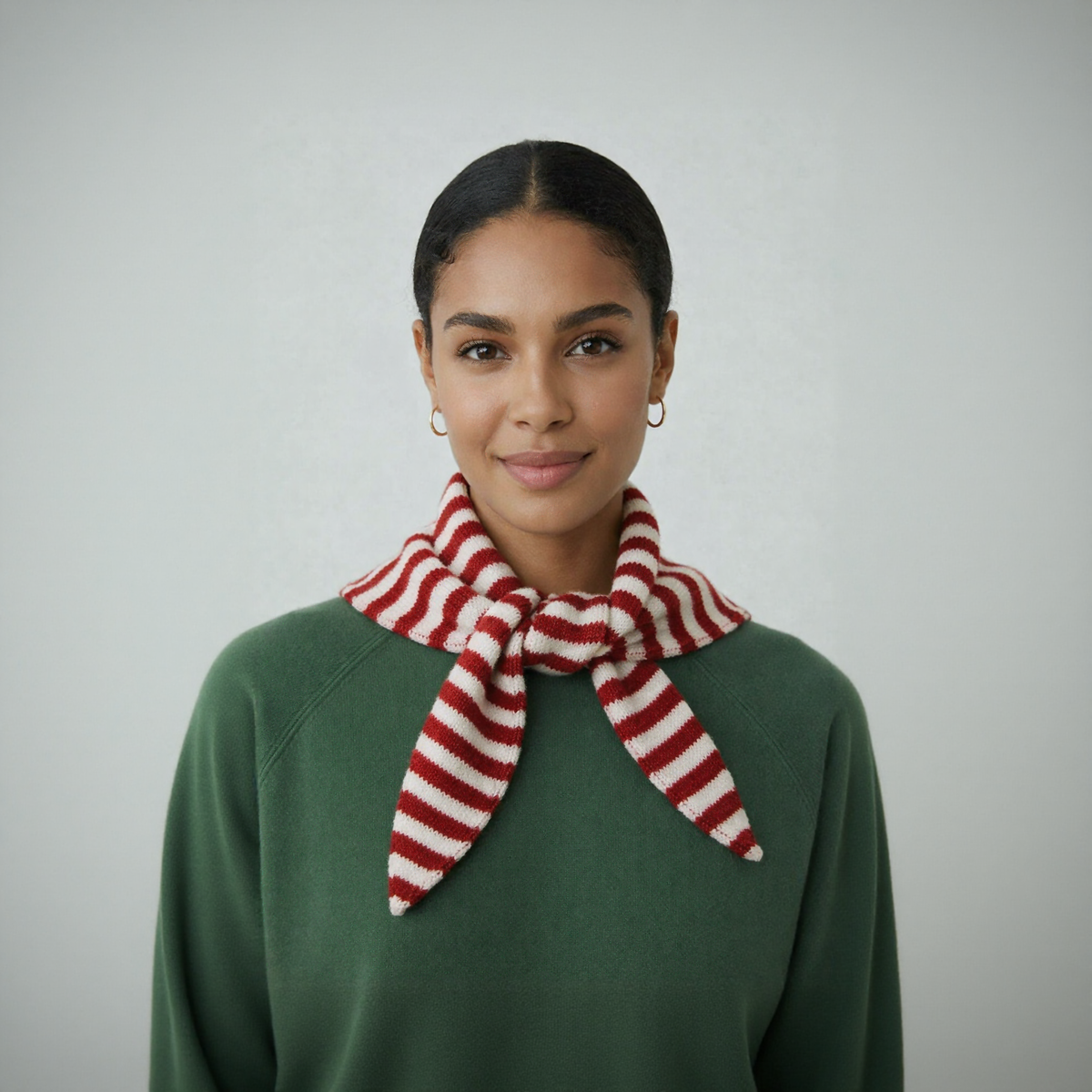 Striped Wool Blend Light Weight Triangle Neck Scarf: Red