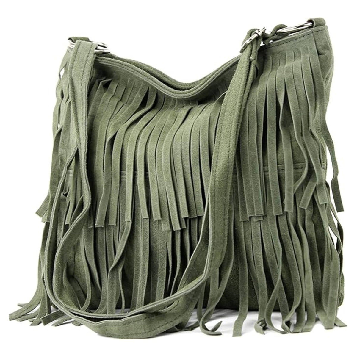 Italian Leather Tassle Crossbody Bag - Khaki