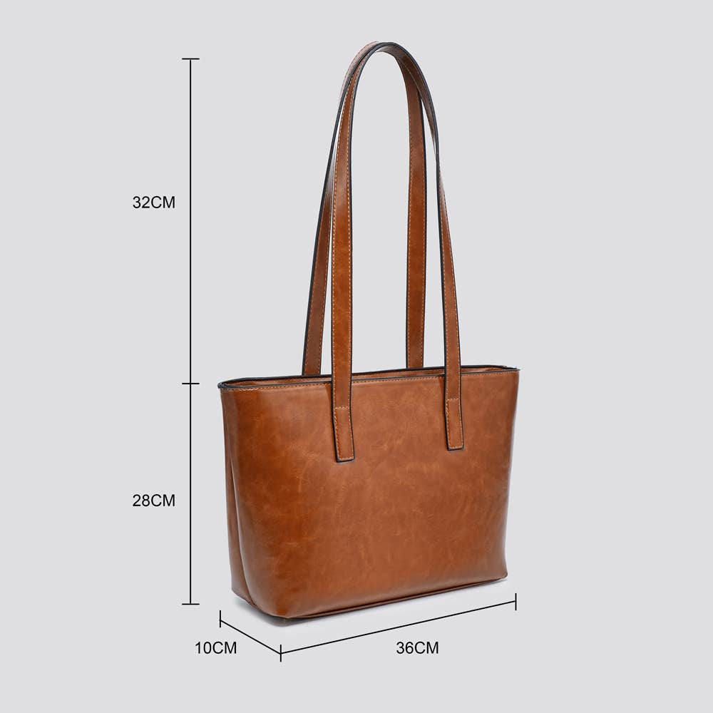 Vegan Leather Small Tote Bag - Tan