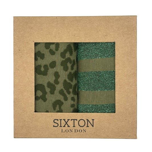 Ivy Leopard & Green  Stripe Sock Box Duo