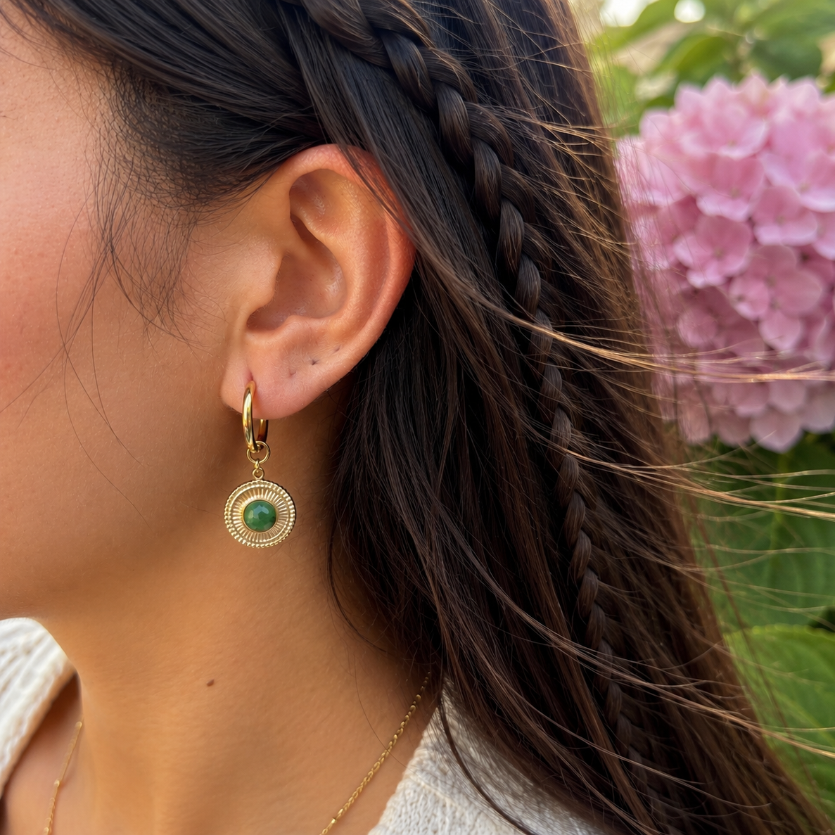 18ct Gold Plated African Jade Huggie Earrings