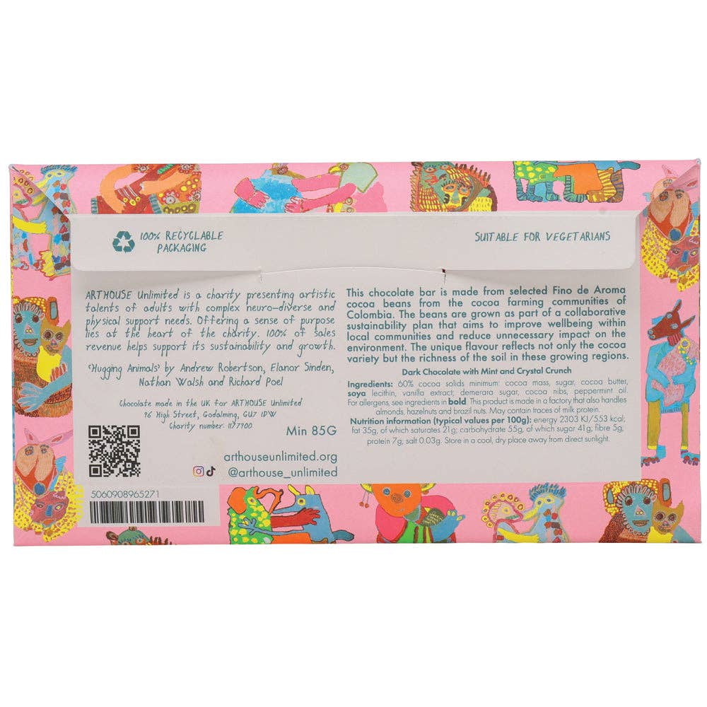 Hugging Animals - Dark Chocolate with Mint & Crystal Crunch