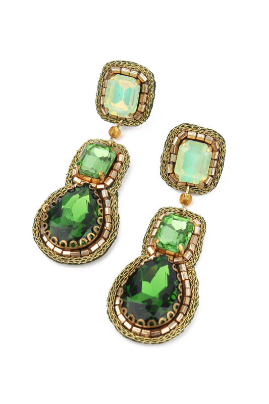 Green Triple Drop Beaded Earrings by My Doris