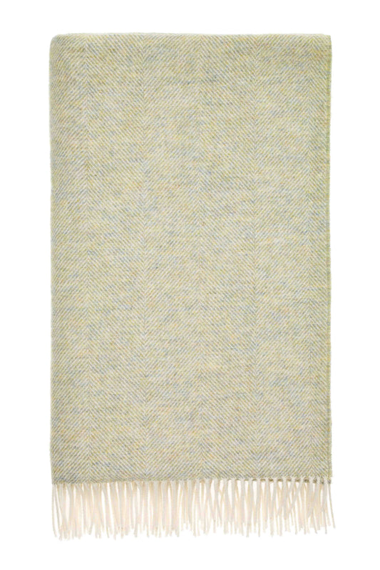Herringbone Pure Wool Throw -  Light Sage