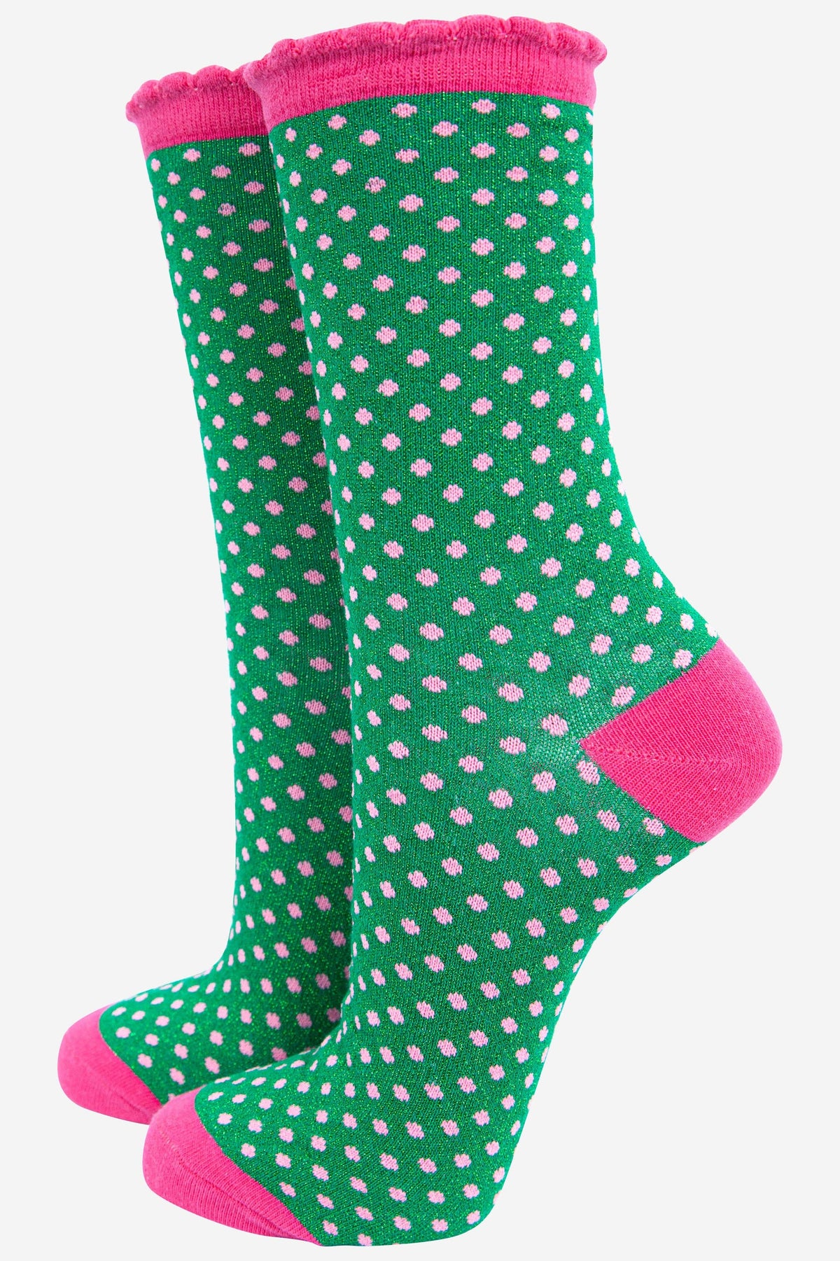 Polka Dots Combed Cotton Glitter Socks in Green