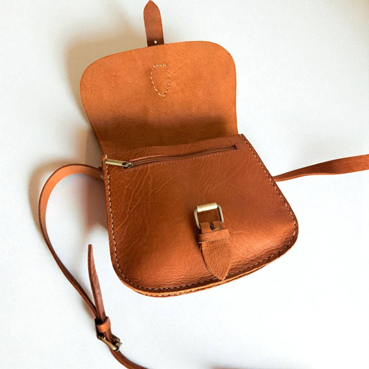 Leather Saddle Cross Body Bag – Tan