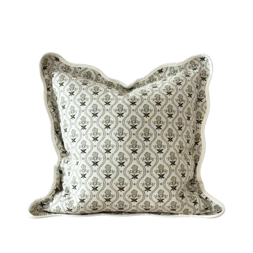 Sage Print Scalloped Edge Cushion