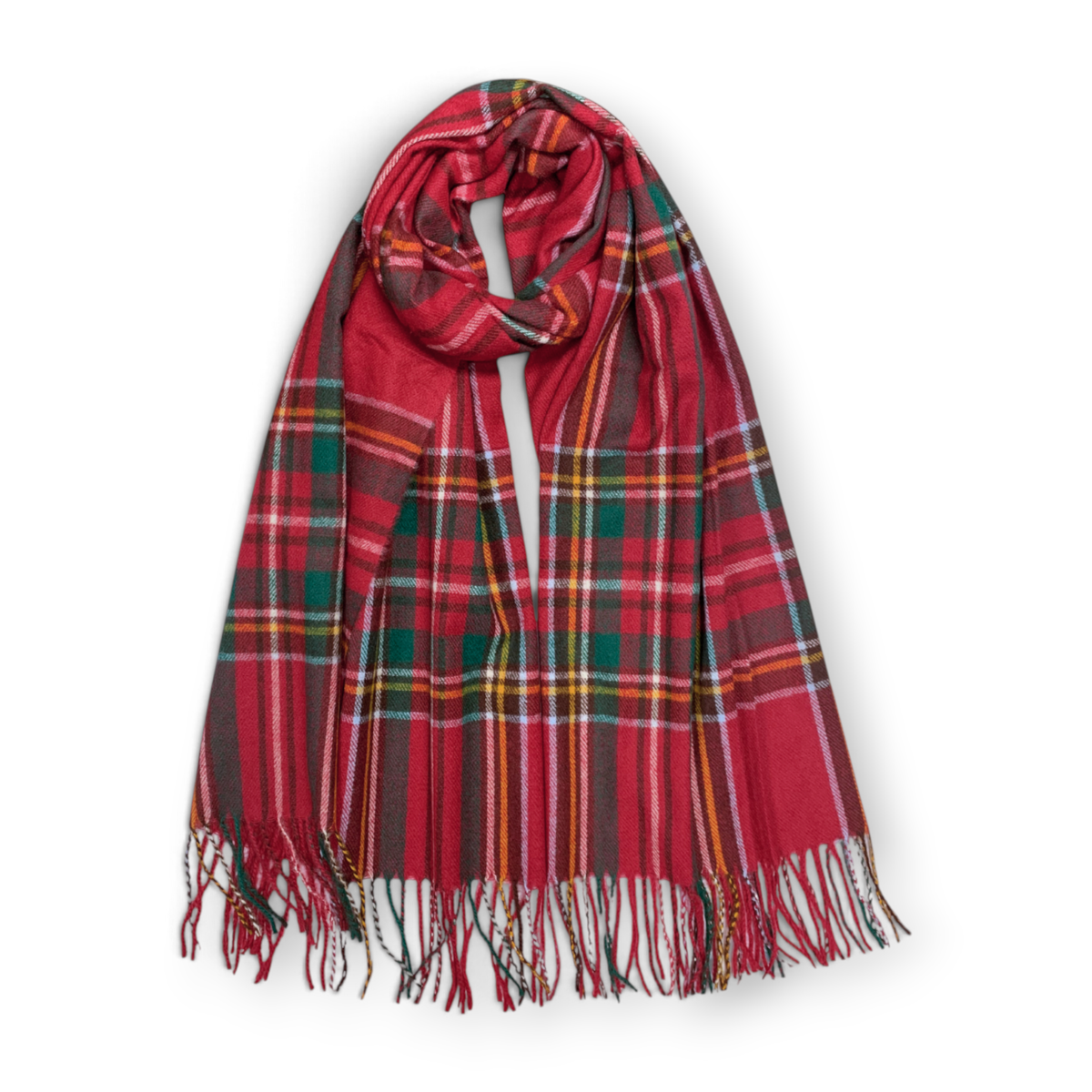 Tartan Plaid Wool Blend  Scarf - Red