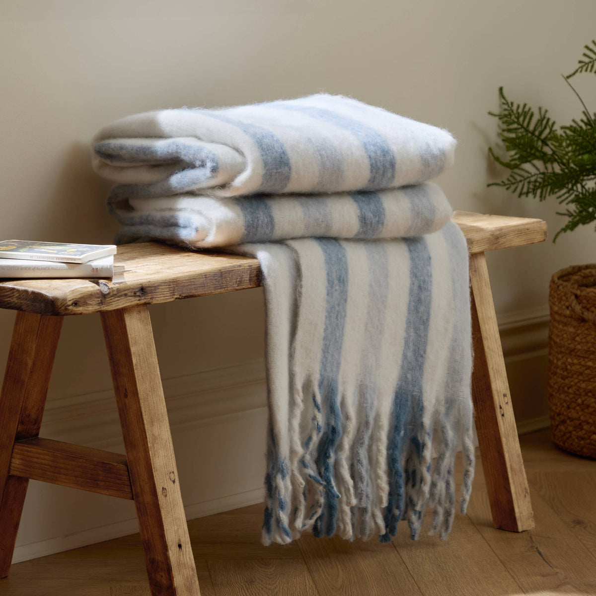 Woven Stripe Throw Sky Blue
