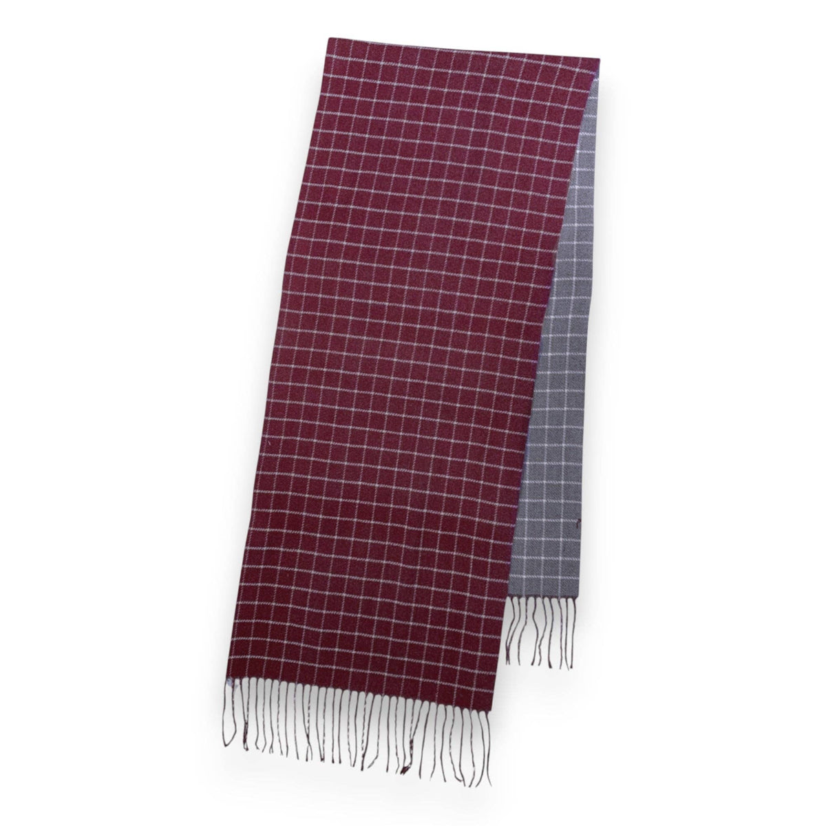 Colorblock Check Print Cashmere Blend Winter Scarf - Burgundy Grey
